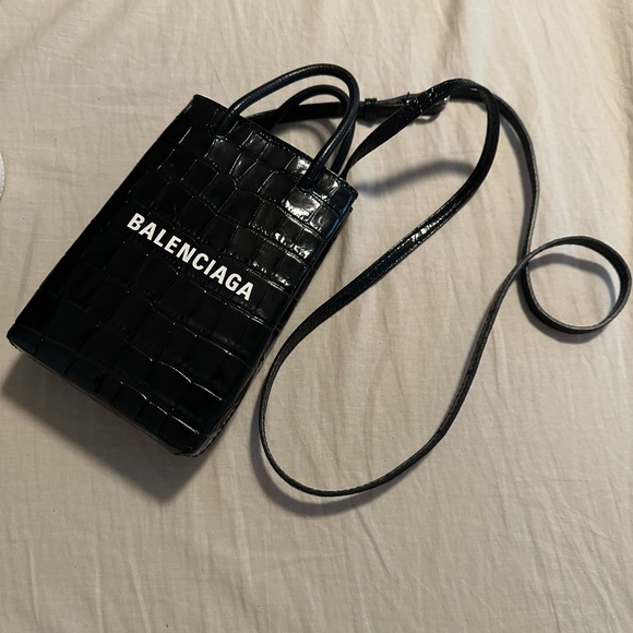 BALENCIAGA SHOPPING PHONE HOLDER CROCODILE EMBOSSED - Picture 4 of 8